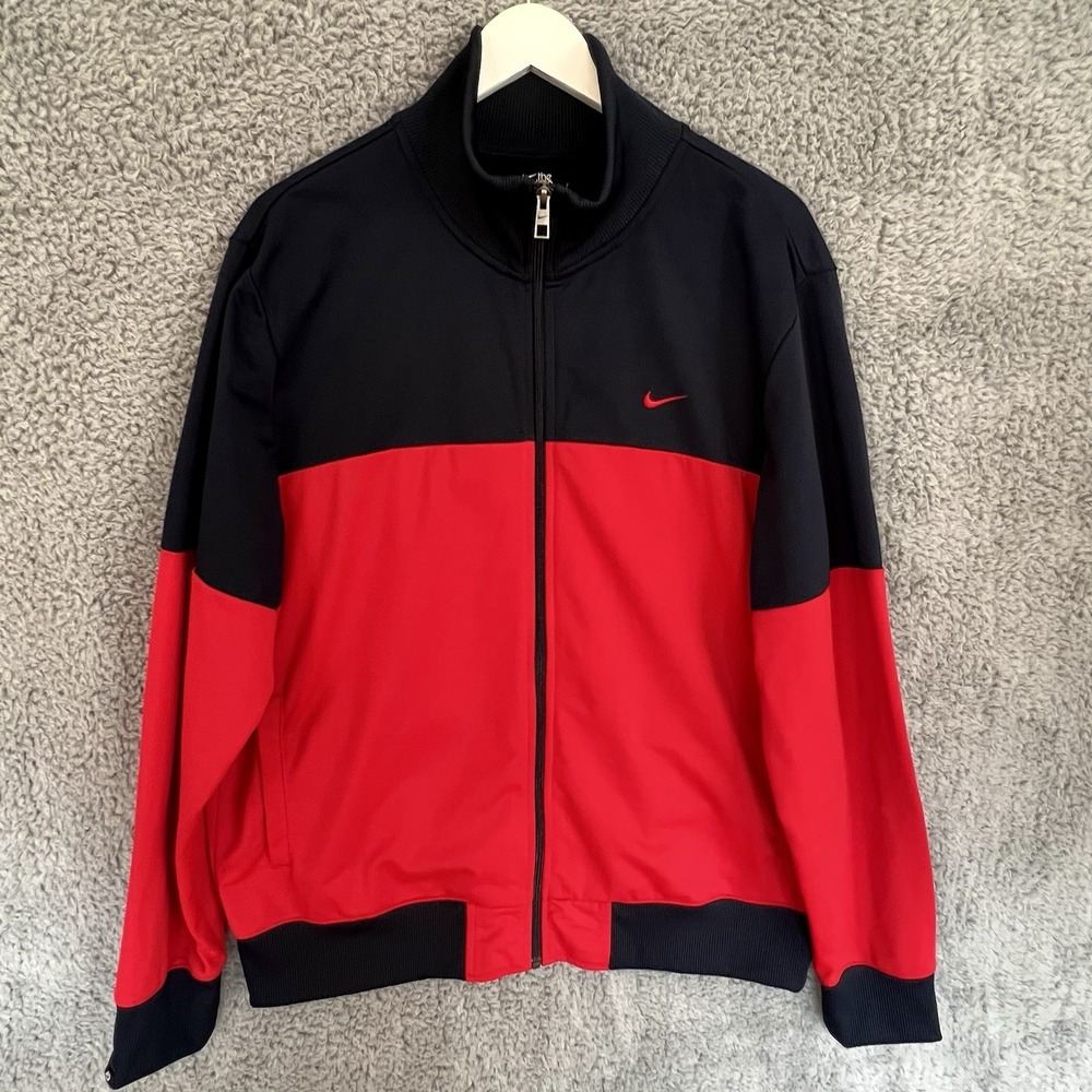 Nike Track Jacket Full Zip Warm Up Mens 2XL Red Navy Swoosh